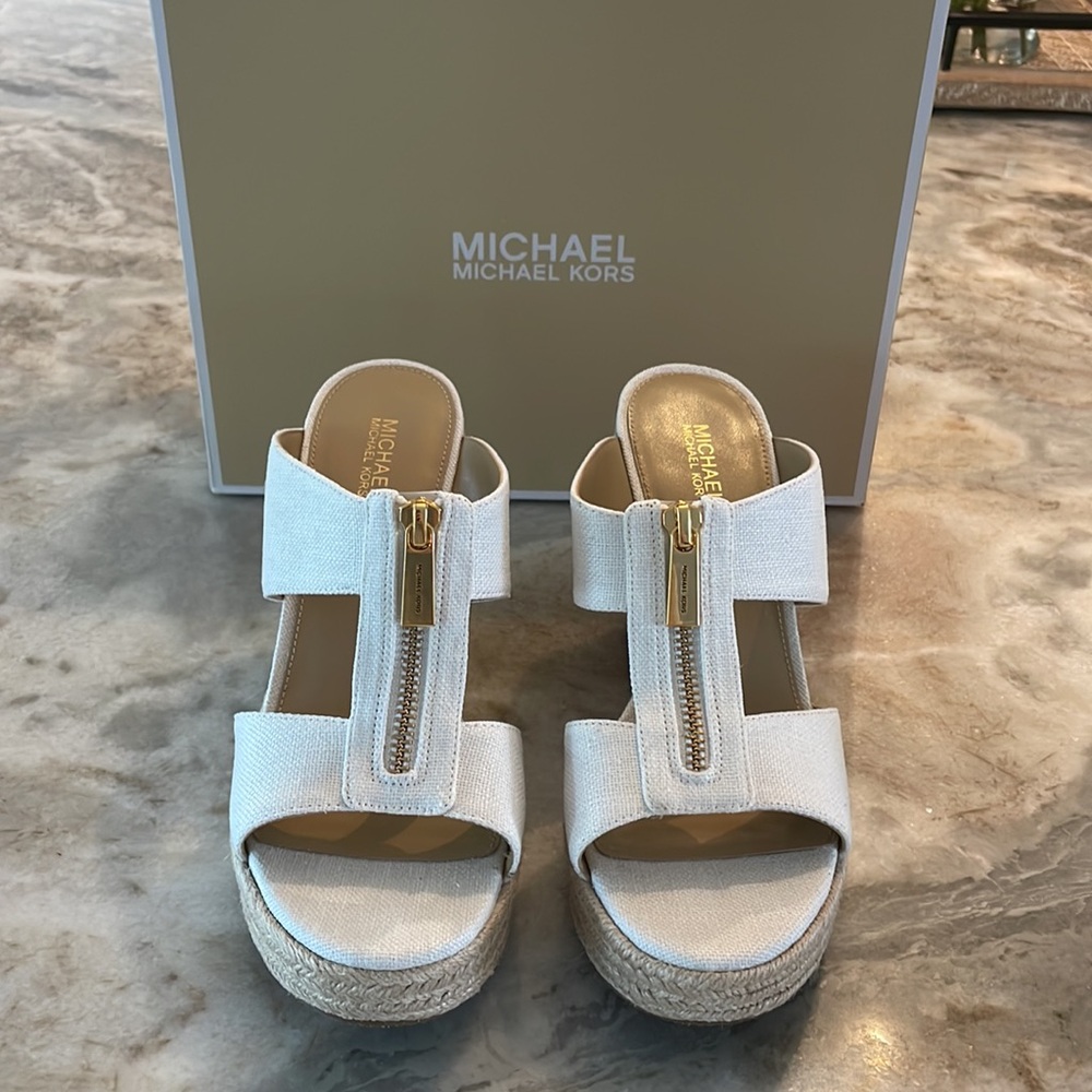 Michael Kors Bradley Linen Blend Canvas Wedge Sandals